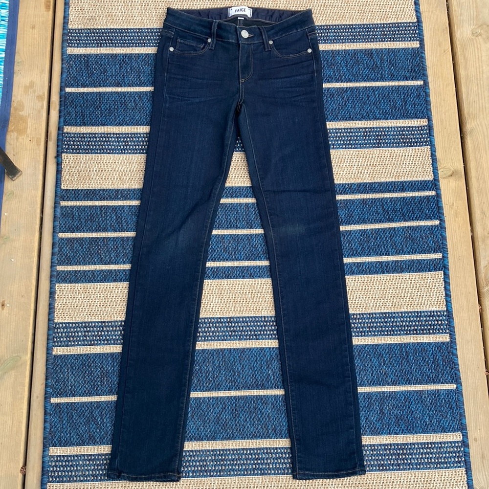 Paige Skyline Skinny High Waisted Dark Blue Jeans Size 24